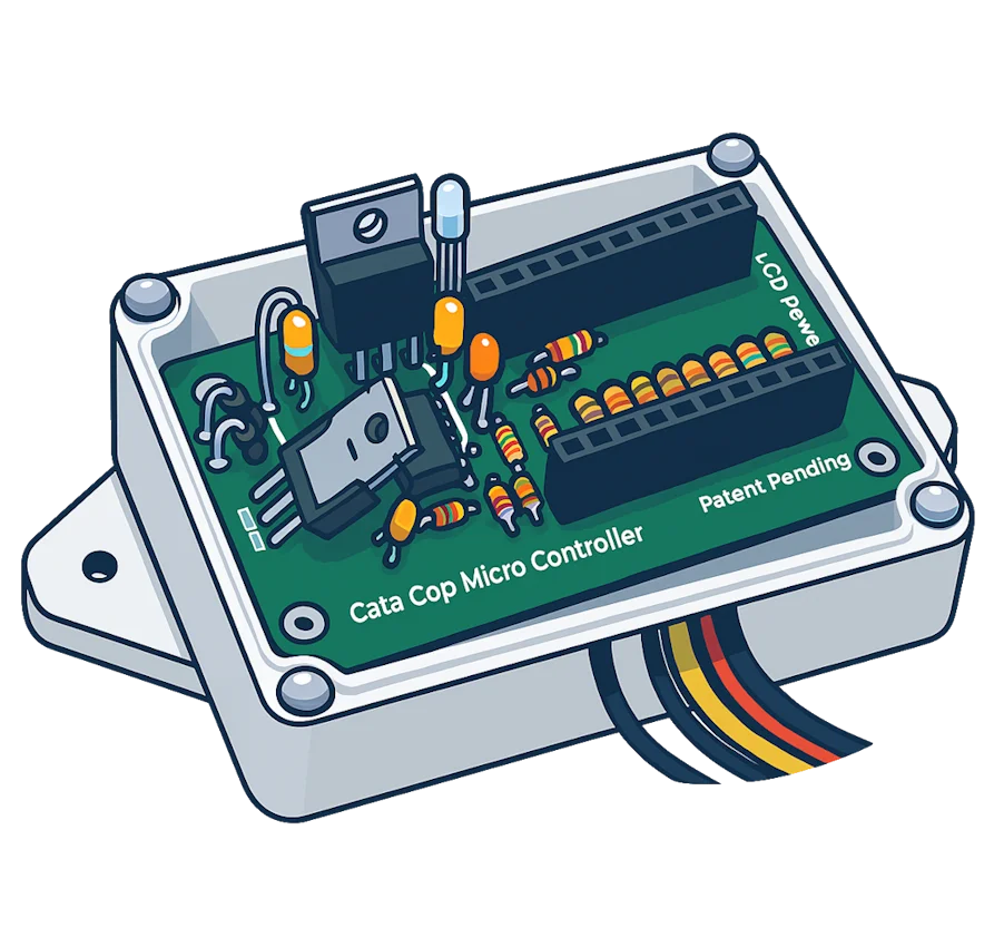 Illustration of the Catacop controller board in its enclosure
